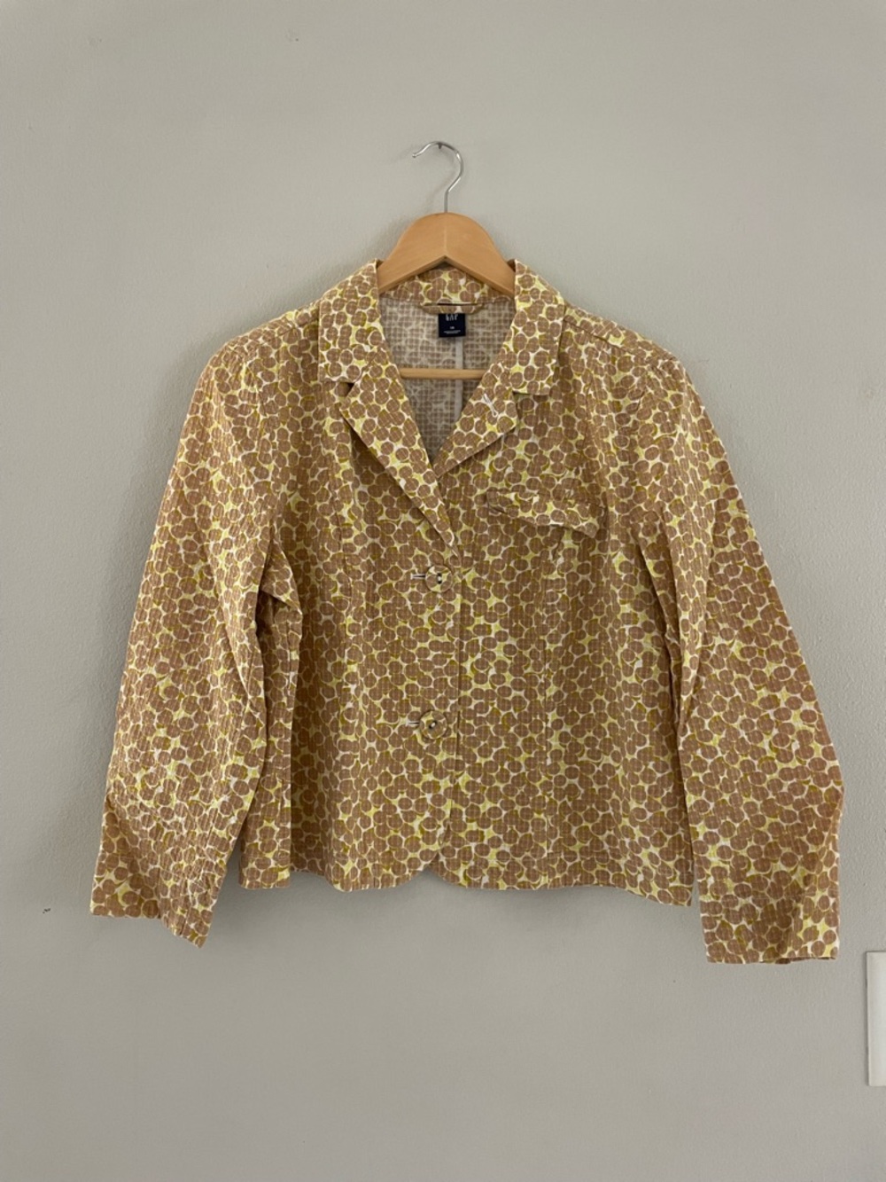 GAP Cream Yellow and Brown Patterned Blazer Jacket